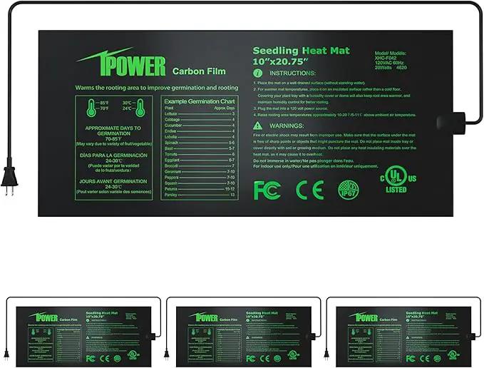 iPower 4 Pack 10" x 20.75" Seeding Heat Mat Upgraded Carbon Film Indoor Warm Hydroponic Plant Germination Starting Pad Durable Waterproof by GreenHaven Gardens