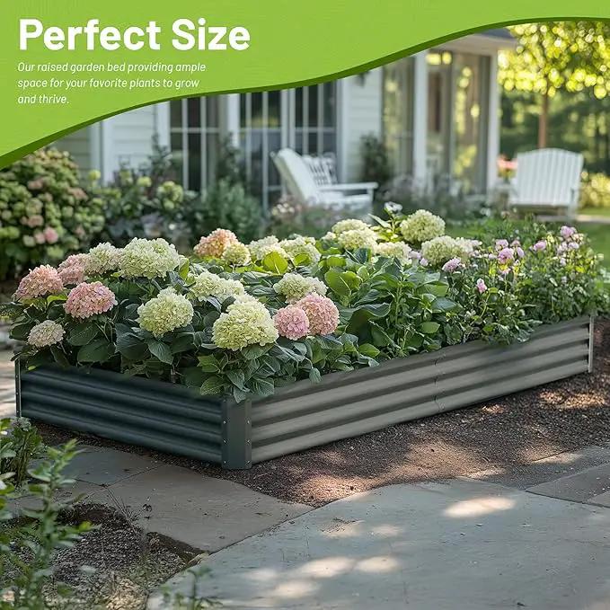2PCS 8x4x1ft Raised Garden Bed-Outdoor Galvanized Planter Box for Vegetables, Fruits,Herbs, Flowers, Metal Raised Garden Bed kit-Grey by GreenHaven Gardens