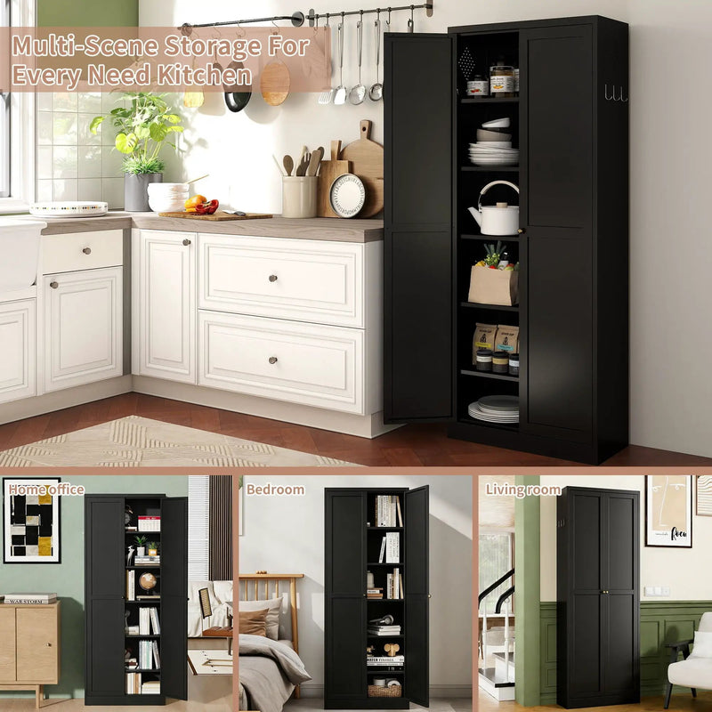 Kitchen Pantry Cabinet With 4 Adjustable Shelves, Heavy Duty Freestanding Organizer by Unique Piece Furniture