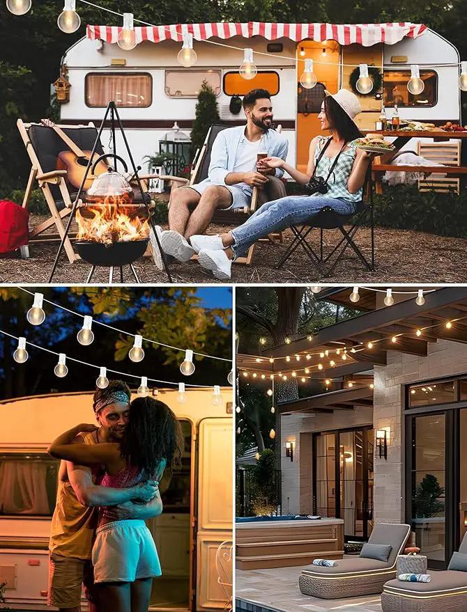 50FT Outdoor String Lights G40 Clear Globe String Lights Light Bulbs with 52 Clear Bulbs -5 Watt/120 Voltage/E12 Base -White Wire by GreenHaven Gardens