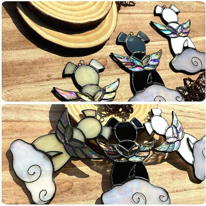 Stained Glass Angel Wings Dog Memorial Gifts for Loss of Dog Sympathy Gift Suncatcher, Rainbow Bridge Pet Passing Away Remembrance in Memory, Dog Bereavement Gifts for Loss of Pet,Yellow by GreenHaven Gardens