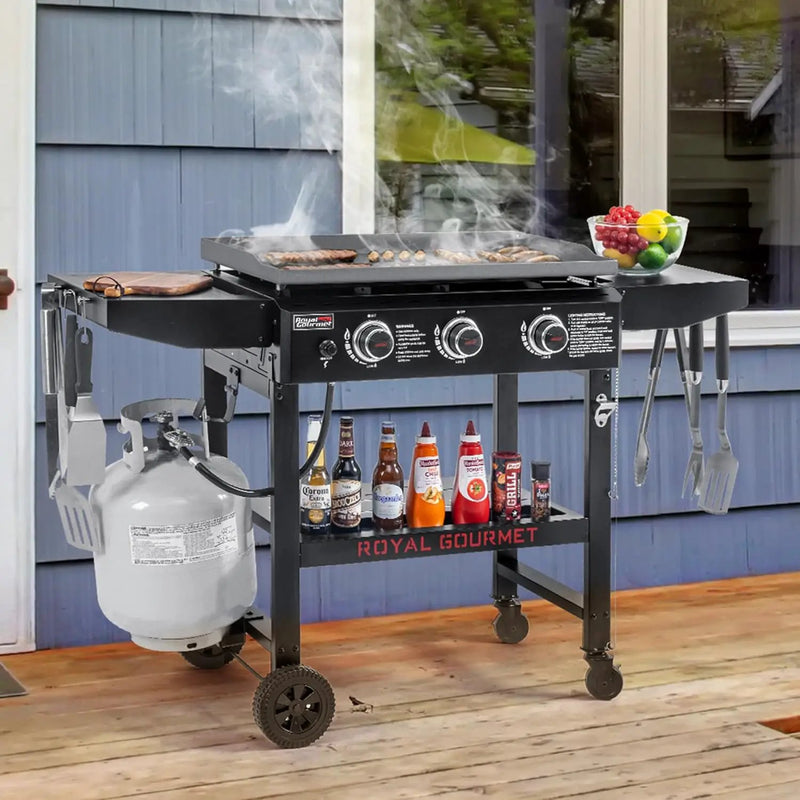Royal Gourmet GB3000H 3 Burner Propane Gas Griddle with Foldable Side Tables, 28-Inch Flat Top Grill with 492 Sq. In. Cooking Area for Backyard and Tailgating, Black by GreenHaven Gardens