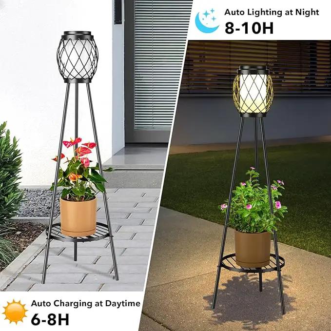 Solar Lights Outdoor with Plant Stands 2 Pack, Solar Floor Lamp Metal Tripod Patio Lights for Garden Yard Pathway Driveway Front/Back Porch Decoration by GreenHaven Gardens