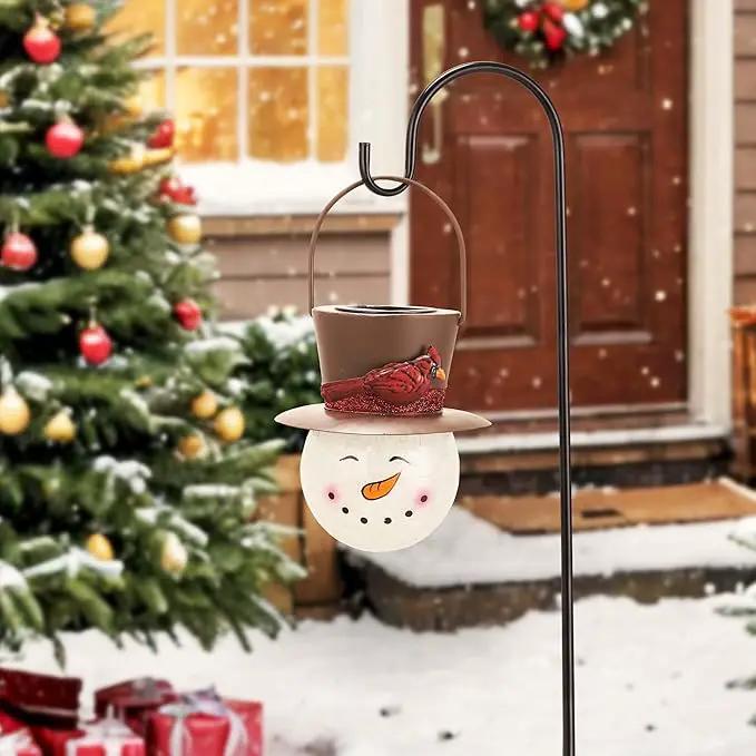 TERESA'S COLLECTIONS Outdoor Christmas Decorations for House, 36'' Snowman Glass Solar Lantern Stake with Brown Cardinal Hat, Xmas Grinch Solar Christmas Lights for Garden Party Decor by GreenHaven Gardens