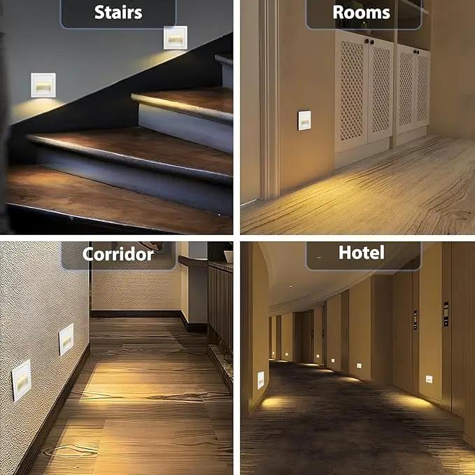 1pcs/3W Wall Recessed Stair Lights LED,Warm White,Indoor Step Light,Square Recessed Wall Light,White Cover Staircase Light IP20 for Indoor Stairs, Home, Kitchen, Attic, Aisle by GreenHaven Gardens