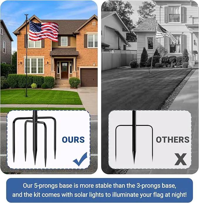 ZMTECH 10 FT Flag Pole Kit in Ground with 5 Pronges Base, Heavy Duty Flag Pole Holder with Metal Eagle Topper for Outside House & Yard Outdoor Garden Decor Residential Commerical(1 Pack,Without Flag) by GreenHaven Gardens