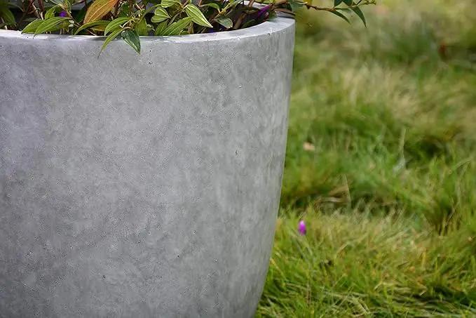 Kante 18 Inch Dia Round Concrete Planter, Indoor Outdoor Large Plant Pot with Drainage Hole and Rubber Plug for Home Patio Garden, Natural Concrete by GreenHaven Gardens