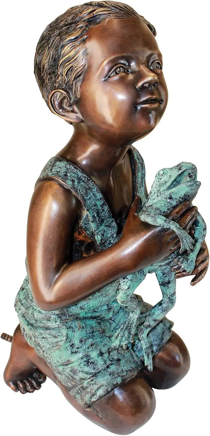 Design Toscano Friend Boy with Frog Garden Statue, Cast Bronze by GreenHaven Gardens