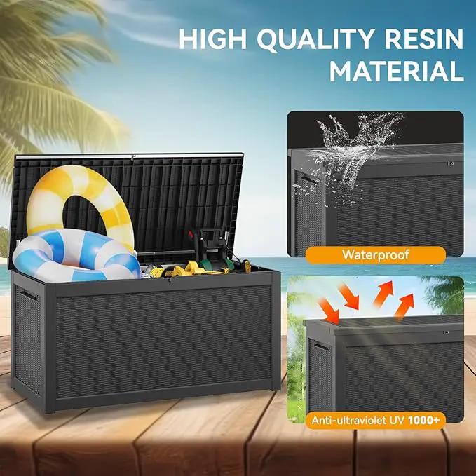 KAMABOKO 260 Gallon Outdoor Storage Box, Resin Deck Boxes Indoor and outdoor, Waterproof Storage Box Lockable Lid for Garden Tools, Package Delivery, Patio Cushions, Black by GreenHaven Gardens