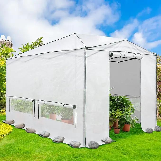 EAGLE PEAK 12x8 Portable Walk-in Greenhouse, Pop-up Indoor Outdoor Garden Green House, Zippered Doors and Windows, Heavy Duty Woven PE Cover, White by GreenHaven Gardens