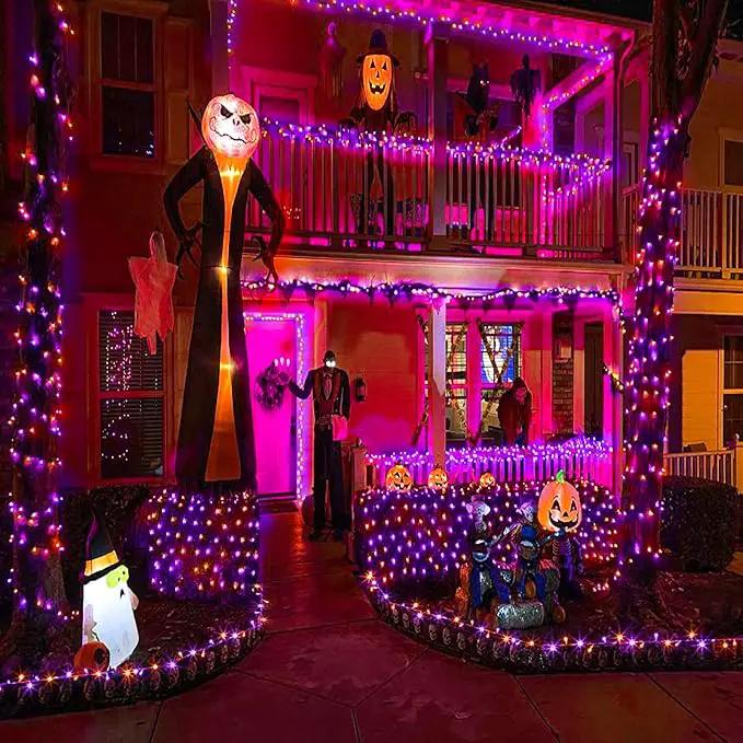 100 LED Halloween Lights Outdoor, 33ft Halloweem String Lights Indoor Clear Wire 8 Modes Waterproof Plug in Twinkle Fairy Lights with Timer Memory for Room Tree Party Decorations, Purple&Orange by GreenHaven Gardens