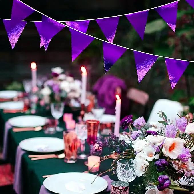 Purple Party Decorations Triangle Pennant Banner Flag Dark Purple Metallic Fabric Bunting Garland for Graduation Wedding Bridal Shower Birthday Anniversary Holiday Halloween Disco Party Supplies by GreenHaven Gardens