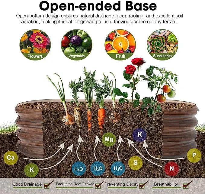 4x2x1ft Oval Galvanized Raised Garden Bed Outdoor 9-in-1 Large Metal Modular Planter Box Raised Beds for Gardening,Vegetables,Fruits,Flowers & Herbs (Brown) by GreenHaven Gardens