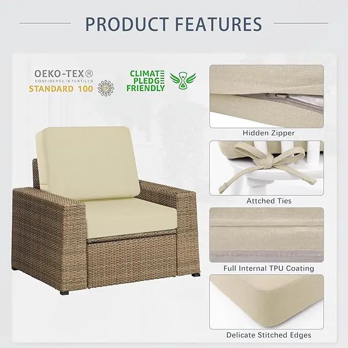 Favoyard Outdoor Deep Seat Cushion Set, 22 x 22 Inch Rainproof & 3-Year Fade Resistant Patio Furniture Cushions, Removable Seat Bottom & Back Cushion Covers with Ties for Chair, Sofa, Couch, Beige by GreenHaven Gardens