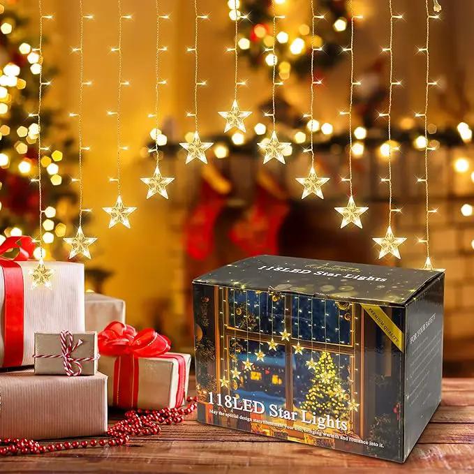 YOUNGAR Stars Icicle Lights, Stars Curtain Lights,11.5ft 118LED Hanging for Home Bedroom Ceiling, Warm White Lights Decor for Wall Indoor, Outdoor, Party, Garden Christmas by GreenHaven Gardens