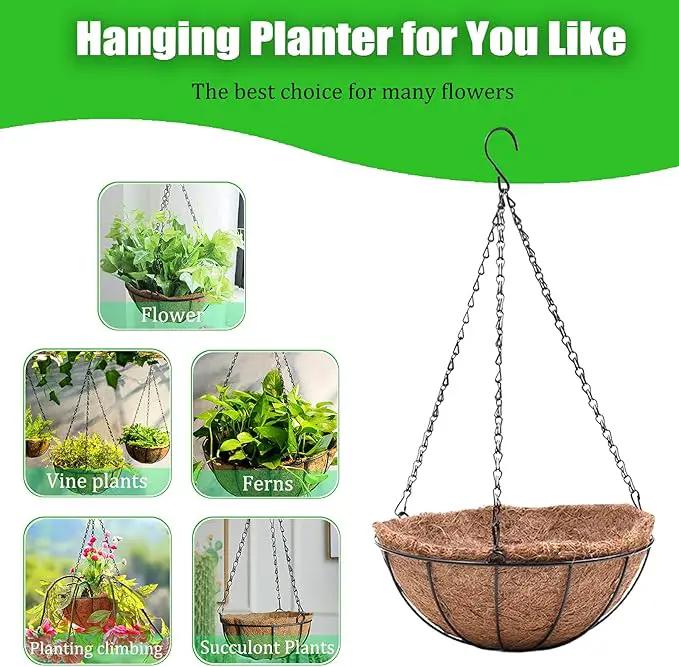 4 Pack Hanging Planter Basket Outdoor Large Hanging Flower Pots Indoor 12 inch with Coco Coir Liner Round Wire Plant Holder Chain Hanging Basket Garden for Home Decor Balcony Office1 by GreenHaven Gardens