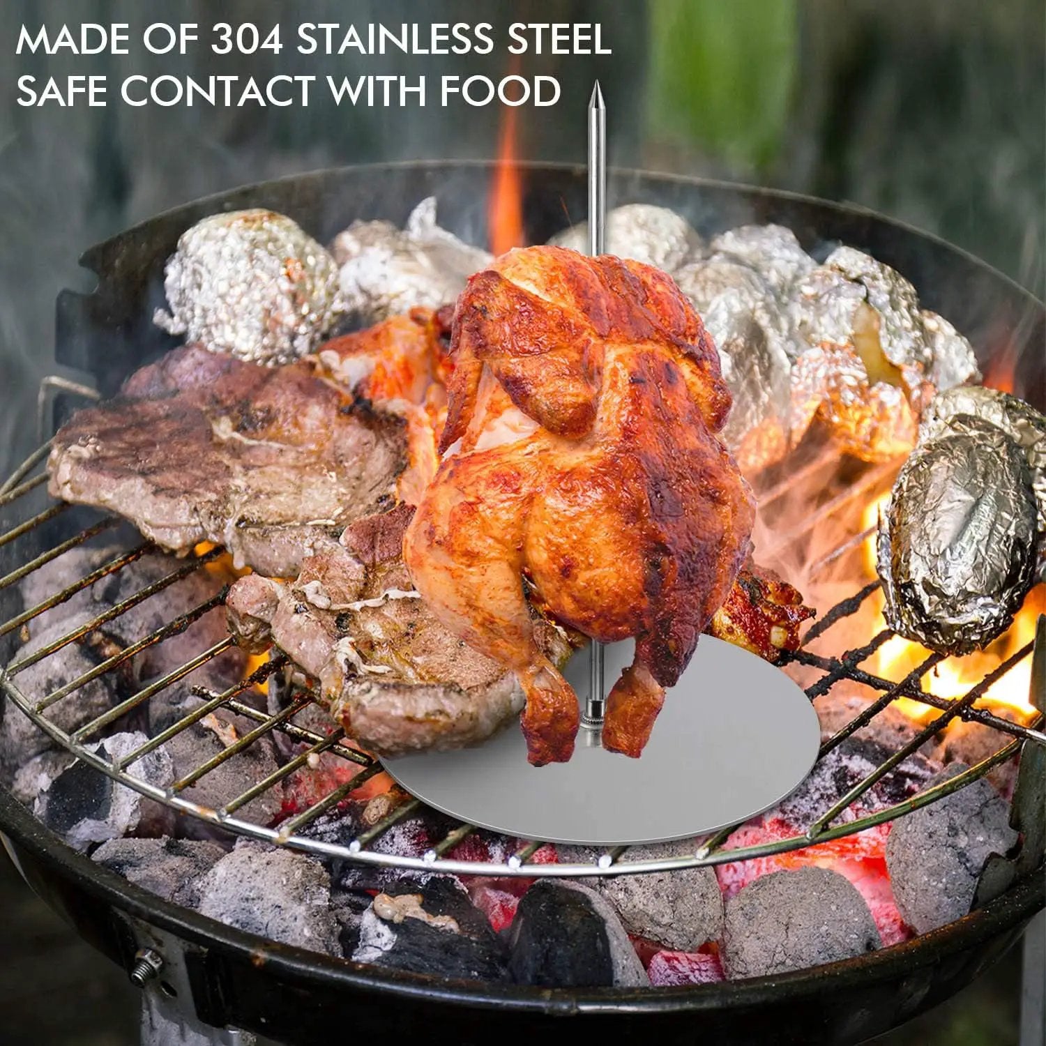 Vertical Skewer Grill - Stainless Removable Vertical Brazilian Barbecue Grilling Rack Meat Spit - Perfect for Steak, Whole Chickens, Whole Fish, Large Meat, 2Pack by GreenHaven Gardens