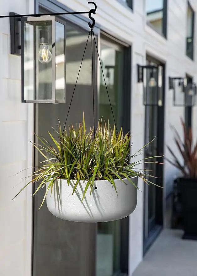 Veradek Mason Series Hanging Kona Planter - Round Planter for Outdoor Balcony/Patio | Made from Plastic-Stone Composite with Hanging Attachment | Modern Décor for, Flowers, Succulents, Small Plants by GreenHaven Gardens
