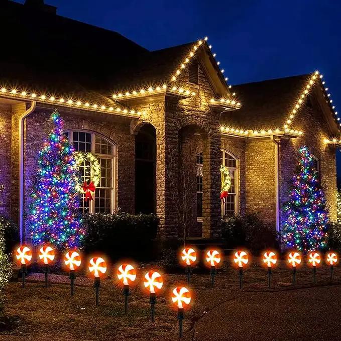 Joiedomi Set of 14 Christmas Lollipop Pathway Lights Outdoor with Stakes and Clips, 14.3 FT Plug in Peppermint Walkway String Lights for Christmas Decoration, Yard, Pluggable, Hangable, Waterproof by GreenHaven Gardens