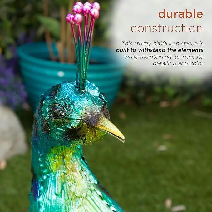 Alpine Corporation HEH378 Metal Jumbo Sized Majestic Peacock Decor, Elegant Garden & Patio Bird Statue, 33" H, Blue by GreenHaven Gardens
