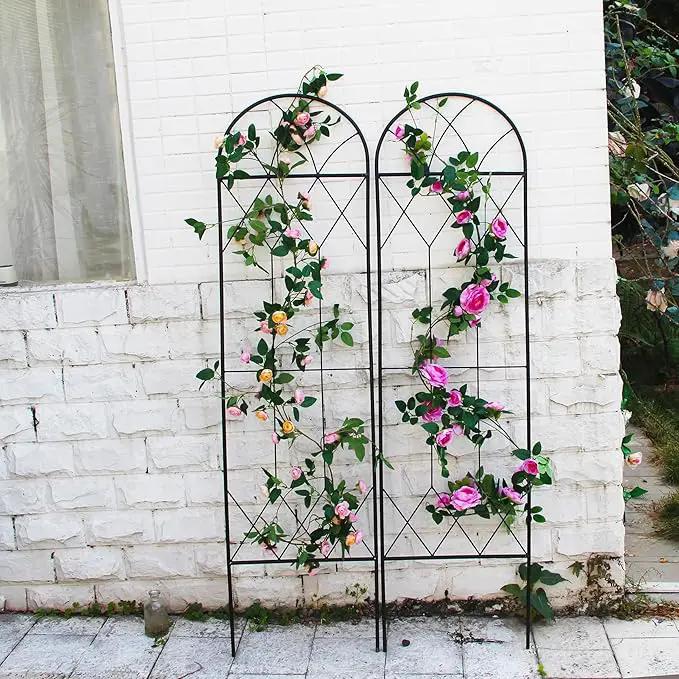 Garden Trellis for Climbing Plants Outdoor 2 Pack 59" H x 15.9" W Unique Design Metal Trellis for Cucumber, Tomatoes, Vines, Flower Beds, Roses - Rust Proof Iron by GreenHaven Gardens