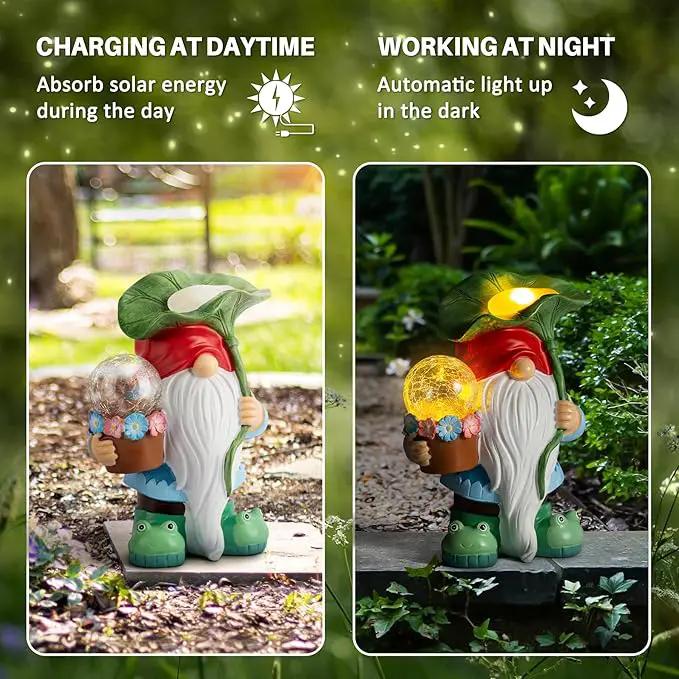 Garden Gnome Decor, Solar Gnomes Decorations Outdoor Gnome Statue Figurine with Solar LED Lights for Outside Lawn Patio Yard Gifts for Mom/Grandma/Birthday by GreenHaven Gardens