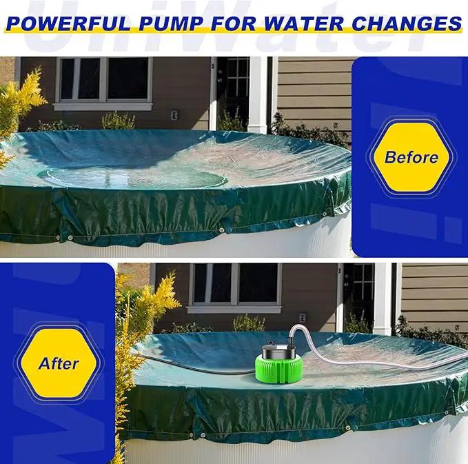 Pool Cover Pump above Ground-Submersible Sump Pump Swimming Water Removal Pumps, Sump Pump for Pool Draining with 16ft Drainage Hose & 25 ft Extra Long Power Cord,850 GPH,3 Adapters-Green by GreenHaven Gardens
