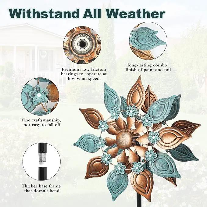 Decoroca Outdoor Wind Spinners Copper - 360 Degrees Metal Swivel Flowers&Leaves Wind Spinners for Patio, Lawn, Yard and Garden - for Classical Style - Festival Outdoor Decor by GreenHaven Gardens