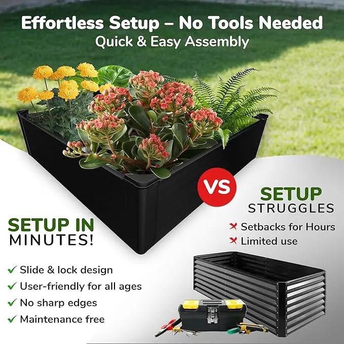 Raised Garden Bed - 4x4 ft Planter Box - Black HDPE - No Tools Needed - DIY Kit for Urban Gardening, Flowers, Herbs & Vegetables - Made in The USA by GreenHaven Gardens