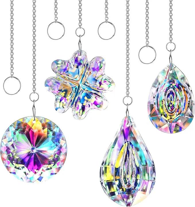 HDCRYSTALGIFTS 4pcs Crystal Suncatchers for Window Hanging Sun Catchers Indoor Rainbow Maker Crystals for Home Garden Decor Lamp Chandelier Lamp Prisms by GreenHaven Gardens