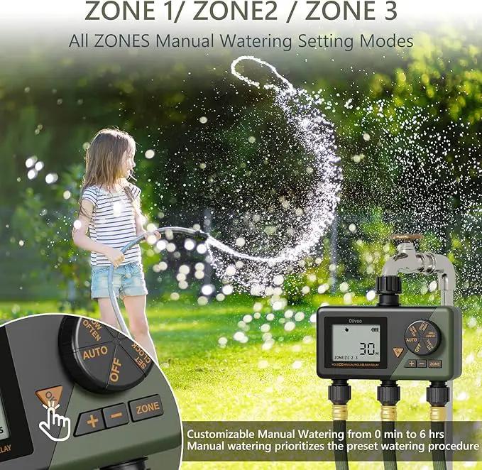 Diivoo Sprinkler Timer 3 Zone, Water Hose Timer 3 Outlet for Garden, Programmable Automatic Irrigation Timer with Rain Delay and Manual/Auto Mode Watering IP54 for Lawn, Yard, Pool by GreenHaven Gardens