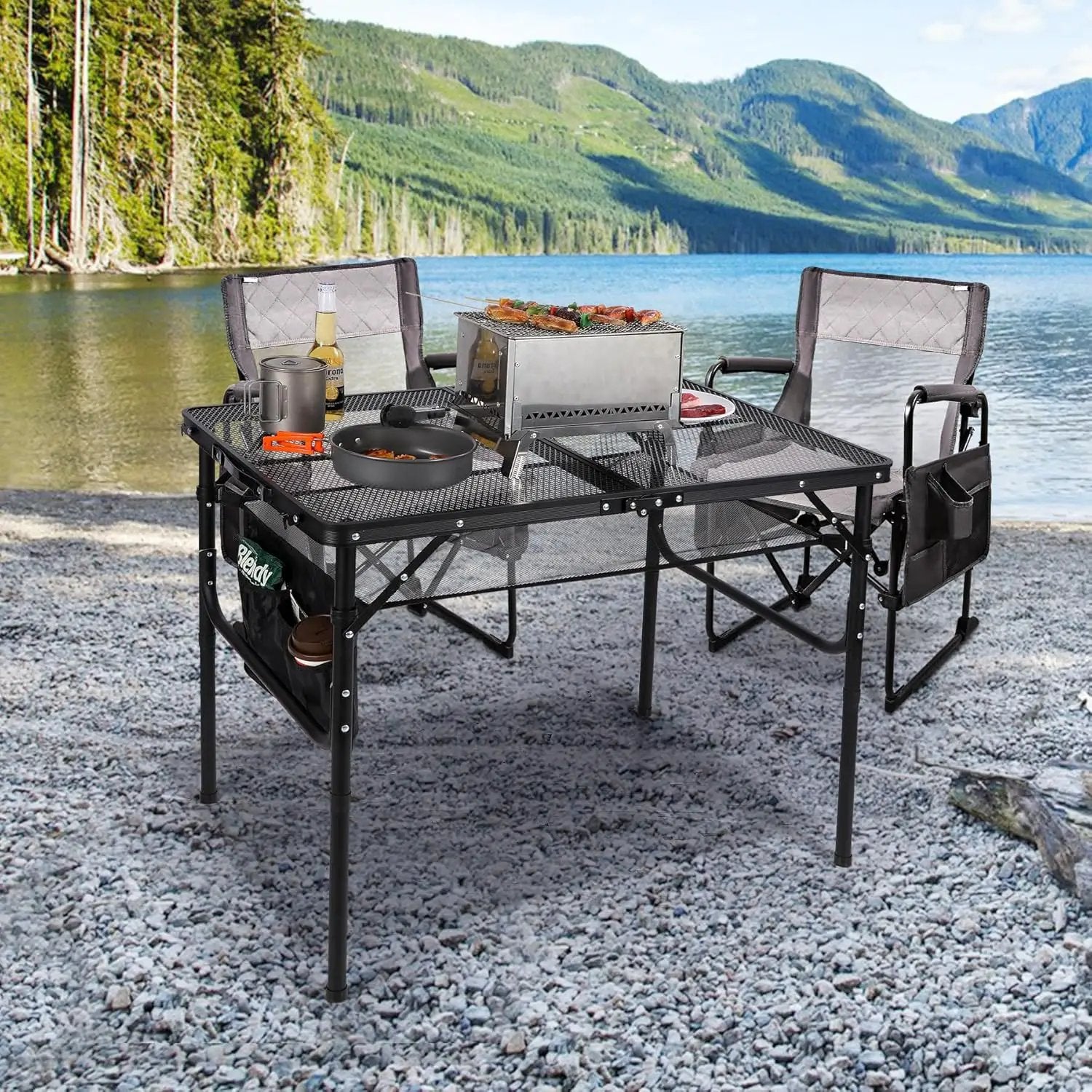 RedSwing Folding Grill Table,Aluminum Portable Grill Stand Table for Outdoor Camping Picnic BBQ Lightweight, Adjustable Height, 36''x24''x16/28'', Black by GreenHaven Gardens