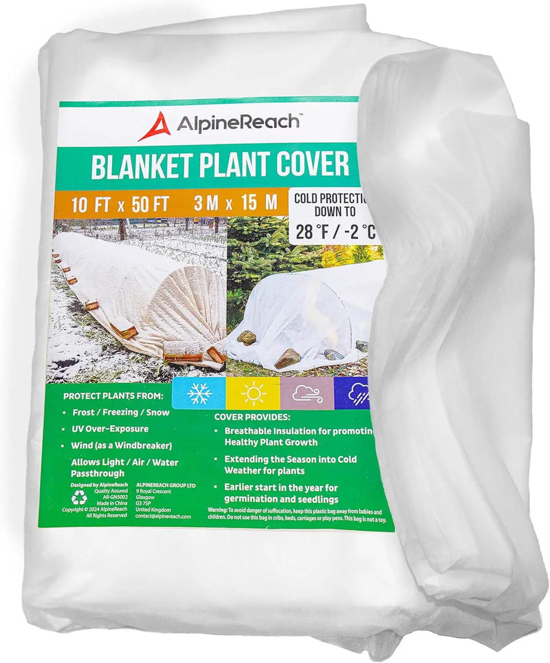 AlpineReach Plant Covers Frost & Sun Protection 10 x 50 ft - Thick 1.2 oz/yd² Freeze Blanket to Low 28 °F Temperatures Floating Row, Garden Fabric Material, Protect in Winter Cold, Gardening Down by GreenHaven Gardens