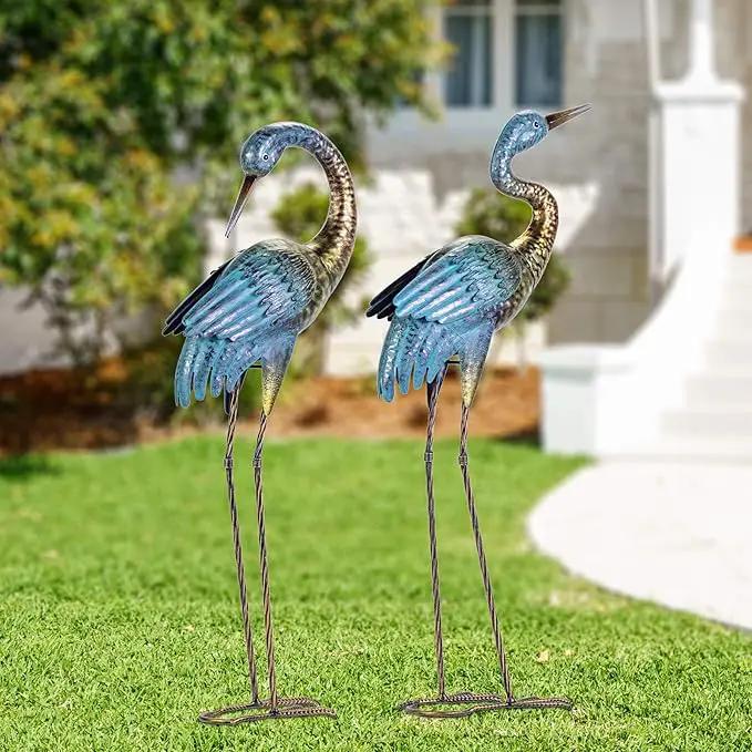 Natelf Garden Crane Statues Outdoor, Standing Blue Heron Decoy Sculptures, Metal Bird Yard Art for Lawn Patio Backyard Decoration(Set of 2) by GreenHaven Gardens