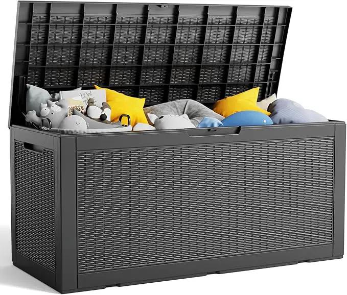 100 Gallon Resin Deck Box, Lockable Patio Outdoor Storage Box for Furniture, Garden Tools and Tools Storage, Waterproof Outside Storage Boxes - Black by GreenHaven Gardens