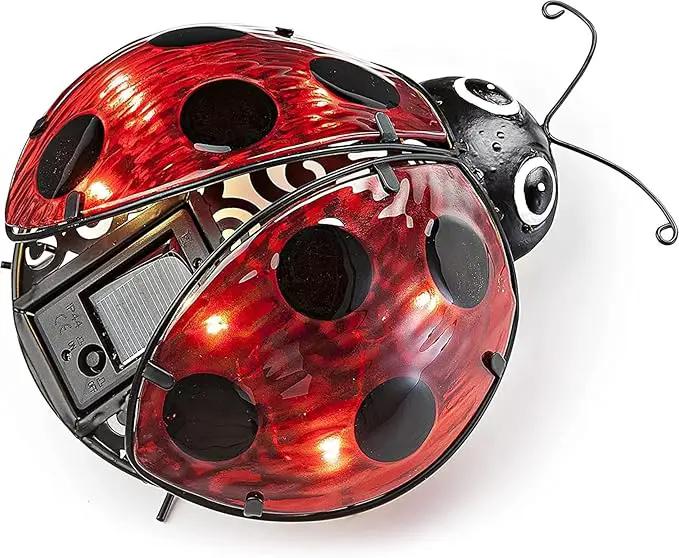 Elenon Ladybug Decor Solar Lights, Metal Ladybugs Outdoor Decorative Yard Art Garden Sculptures & Statues for Patio Yard Pathway by GreenHaven Gardens