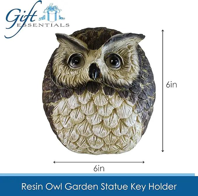 Stocky Owl Garden Decor Holds a Hidden Key Outside - Secret Magnetic Panel Key Hider by GreenHaven Gardens