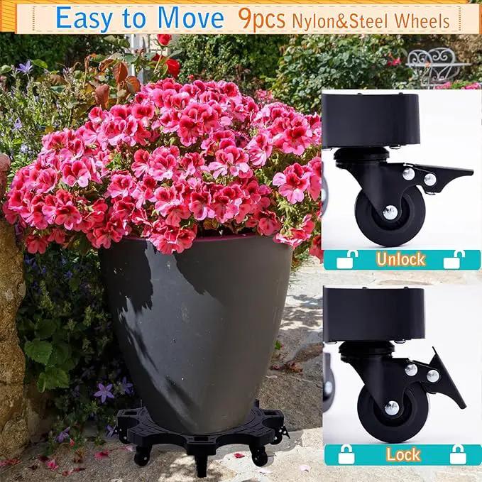 Plant Caddy With Wheels 20 Inch Heavy Duty Outdoor, Indoor Rolling Plant Stand With Casters Black Plant Dolly Large Potted Planter Cart For Big Flower Pots Plants Pots, Heart Shaped Garden Pot Mover by GreenHaven Gardens