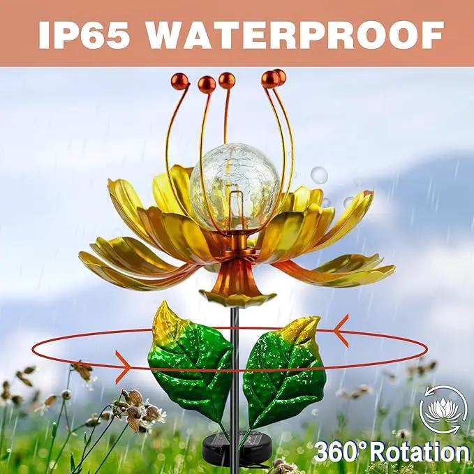 Solar Wind Spinner, 38 Inch Metal Stake Yard Spinners,Solar Powered Multi-Color LED Glass Ball with Kinetic Wind Sculpture Spinner Windmills for Yard by GreenHaven Gardens