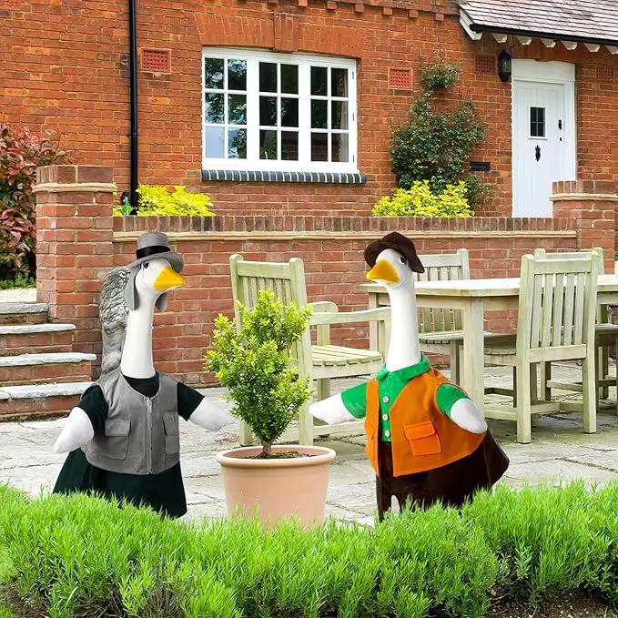 Frienda 2 Set Porch Goose Outfits Clothes 23 Inch Garden Raincoat Flag Bee Fishing Style Goose Costume for Lawn Patio Valentine's Day Decor by GreenHaven Gardens