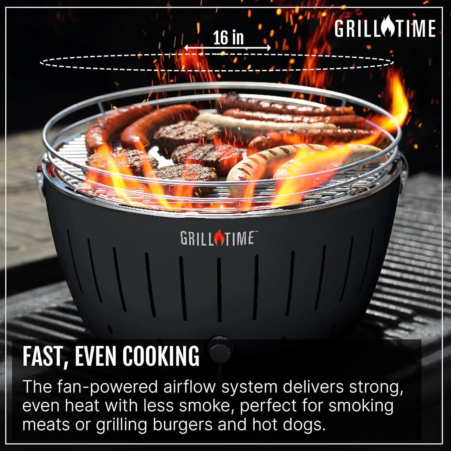 GrillTime Tailgater GTX Portable Charcoal Grill 16 Inch - Smokeless Tabletop Grill for Camping, Tailgate Parties, Beach BBQ, Travel Grey by GreenHaven Gardens