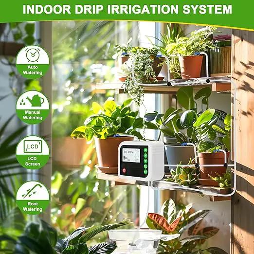 Automatic Plant Water Indoor, 15 Potted Plants Self Watering System, Automatic Drip Irrigation Kit Plant Watering Devices Programmable Water Timer, LED Display and Power Supply by GreenHaven Gardens