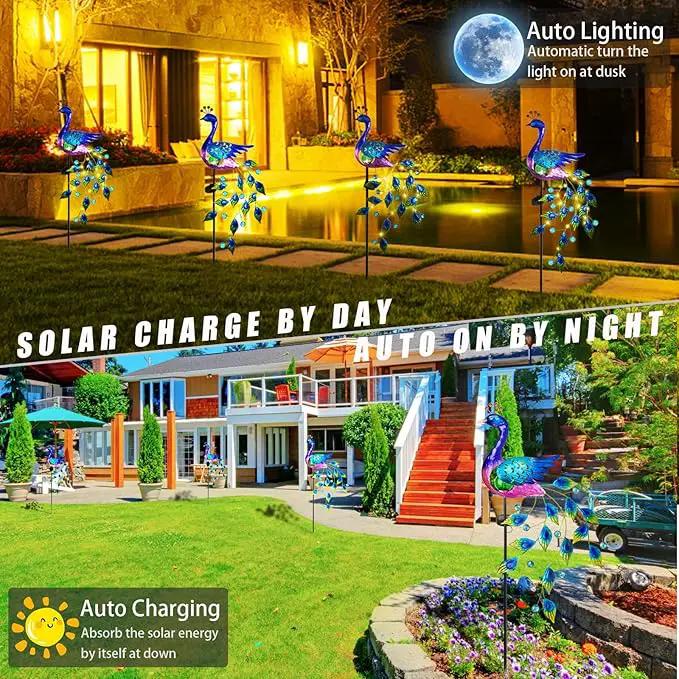 DREAMSOUL Peacock Solar Garden Lights Outdoor Decorative Stake, Waterproof Metal Peacock Garden Decor Solar Powered Landscape LED Path Lights Walkway Patio Decoration Lawn Ornament Christmas Gifts by GreenHaven Gardens