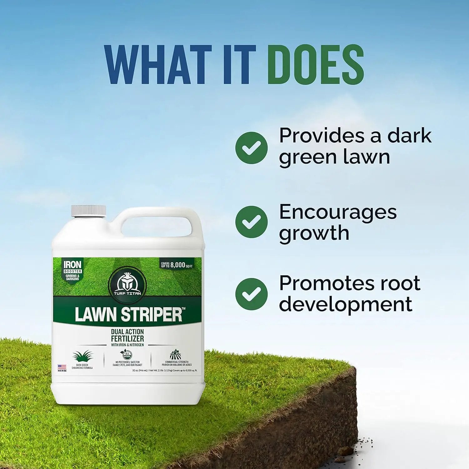 Turf Titan Lawn Striper - Iron & Nitrogen Fertilizer to Promote Dark-Green, Stripe-Defined Turfs - Kids & Pet Safe, Natural Lawn Fertilizer - Stunning Green Grass Fertilizer - Covers up to 8,000 Sq Ft by GreenHaven Gardens