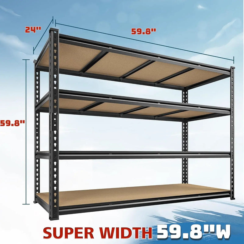 59.8"W Metal Shelving 59.8"H Storage Shelves 2200LBS Garage Shelving Adjustable Metal Shelves Heavy Duty 4 Tier Pantry Shelf for Basement Warehouse Pantry Supermarket 59.8"W x 24"D x 59.8"H by GreenHaven Gardens
