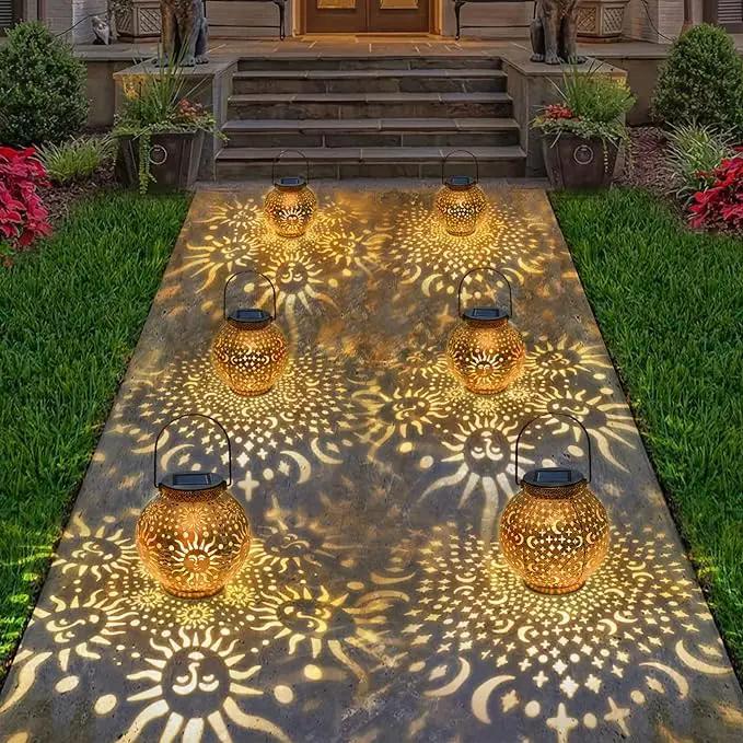 Go2garden Outdoor Solar Lanterns Waterproof Garden Gifts Women Yard Decorations Metal Moon Sun Hanging Solar Lights for Patio, Balcony, Tabletop,Birthday Mothers Day Gifts for Mom (Bronze,2Pack) by GreenHaven Gardens