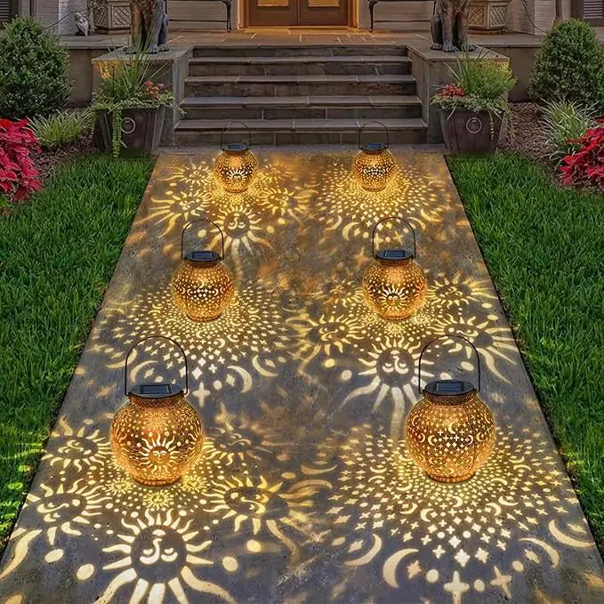 Go2garden Outdoor Solar Lanterns Waterproof Garden Gifts Women Yard Decorations Metal Moon Sun Hanging Solar Lights for Patio, Balcony, Tabletop,Birthday Mothers Day Gifts for Mom (Bronze,2Pack) by GreenHaven Gardens