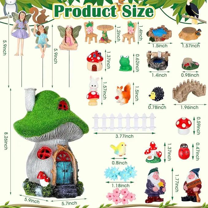 Suzile 50 Pcs Solar Fairy House Garden Accessories Light up Flocked Fairy House Garden Kit Green Resin Miniature Mushroom Figures Micro Landscape Ornament(Mushroom House) by GreenHaven Gardens