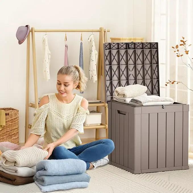40 Gallon Resin Deck Box, Lockable Patio Outdoor Storage Box for Furniture, Garden Tools and Tools Storage, Waterproof Outside Storage Boxes - Grey by GreenHaven Gardens