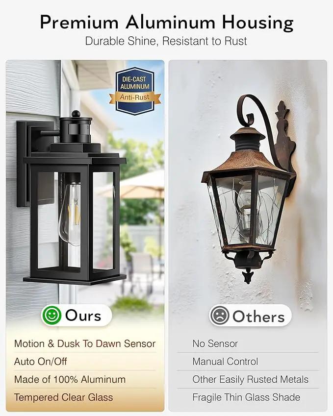 VIANIS Motion Sensor Outdoor Light, 2 Packs Exterior Lights for House, Black Waterproof Dusk to Dawn Outside Porch Lights Lantern for Garage Patio Doorway,Distance Adjustable(Hardwired, not Solar) by GreenHaven Gardens